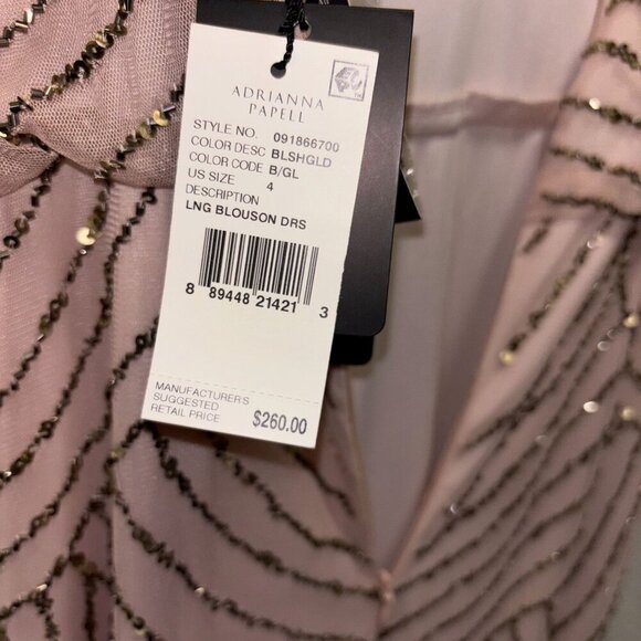 Adrianna Papell Womens  Blush Beaded Blouson Gown Size 4  Long Formal Dress - Picture 4 of 6